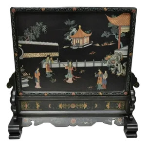 Vintage Chinese Black Lacquer Fireplace Screen Fire Screen Divider