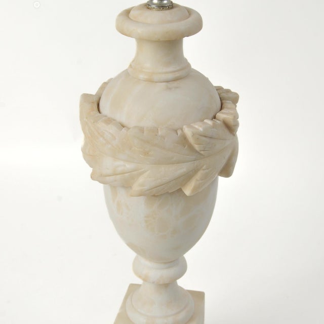 Neoclassical Vintage Carved Alabaster Lamp For Sale - Image 3 of 13