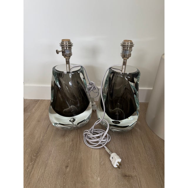 1960s Porta Romana Obsidian Swirl Lamps - Pair For Sale - Image 11 of 12