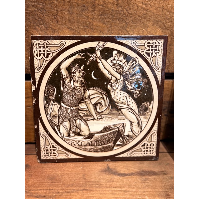 Brown Antique Minton China Works Tile Set c.1880 Sir Walter Scott Waverley Scenes For Sale - Image 8 of 14