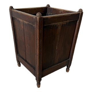 Antique French Country Solid Wood Wastebasket / Trash Can For Sale