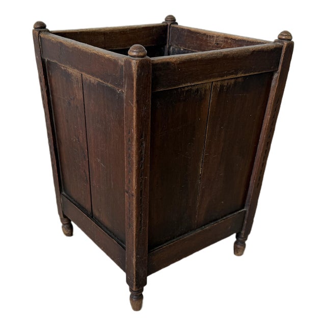 Antique French Country Solid Wood Wastebasket / Trash Can For Sale