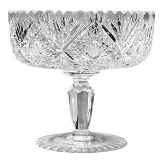 Vintage Cut Crystal Pedestal Centerpiece Footed Vase For Sale