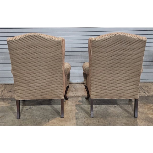 Late 20th Century Pair of Henredon Mahogany Custom Folio Collection Wing Chairs Carved Shell Knees For Sale In Cleveland - Image 6 of 10