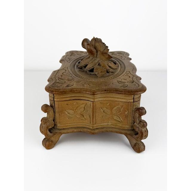 Antique Black Forest Carved Wood Jewelry Box with Rose, 1890s For Sale - Image 10 of 14