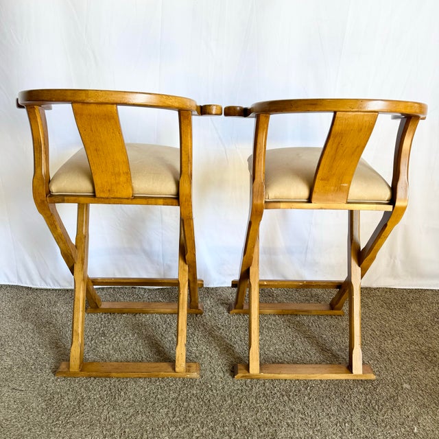 Early 21st Century Chinoiserie Ming Style Wood and Leather Stools by Kreiss - a Pair For Sale - Image 5 of 12