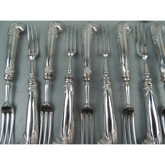 Victorian Antique Early 19th Century English Sterling Silver Pistol Grip Luncheon Forks w Silver Tines - Set of 12 For Sale - Image 3 of 12