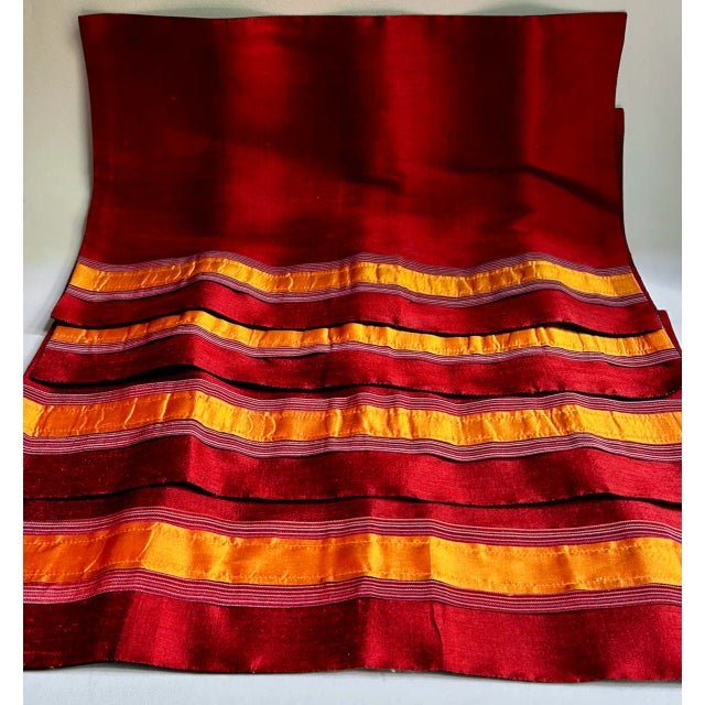 Textile Late 20th C. Boxed Set of 4 Walai Crimson & Orange Stripe Silk Placemats & Napkins For Sale - Image 7 of 18