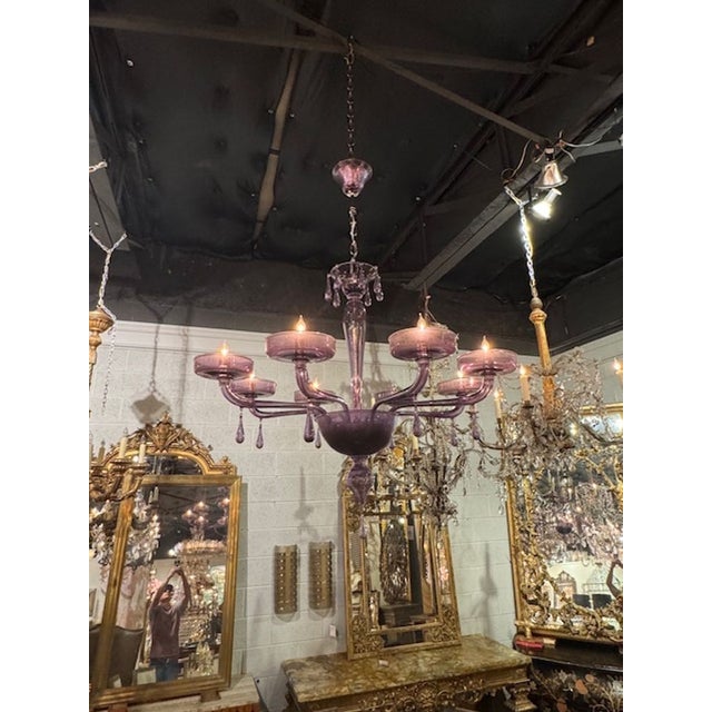 Decorative 8 Arm Lavender Murano Chandelier For Sale In Dallas - Image 6 of 6