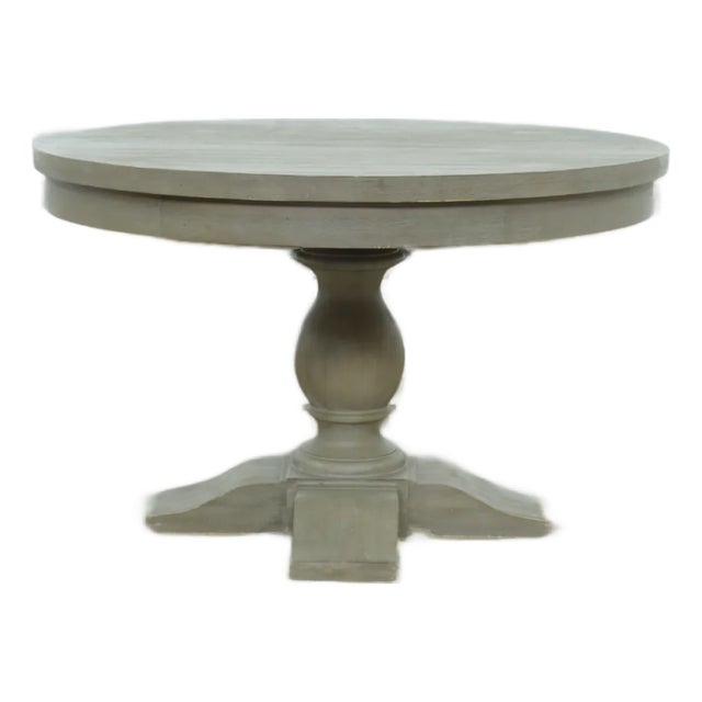 Restoration Hardware Weathered Oak Round Pedestal Dining Table For Sale