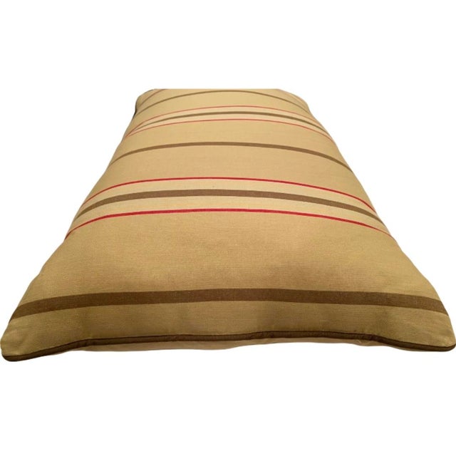 Contemporary 1990s Rectangular Decorative Accent Pillow Tan with Red & Brown Stripes For Sale - Image 3 of 12