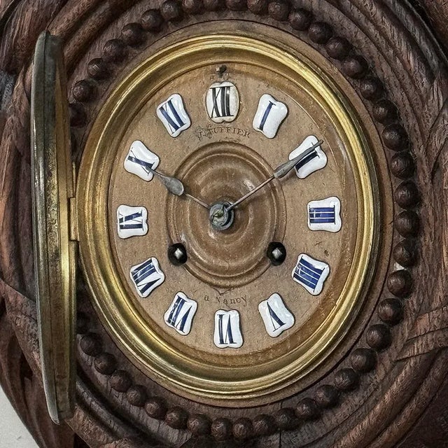 Burnt Umber 19th Century French Louis XVI Carved Oak Wall Clock ~ Cartel For Sale - Image 8 of 12