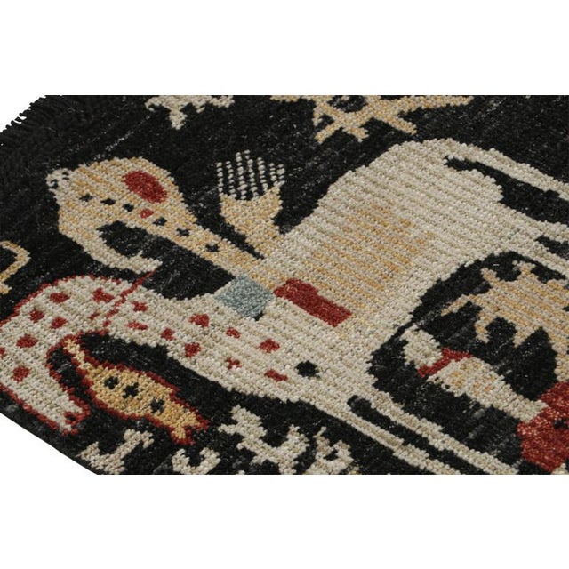 Mid-Century Modern Rug & Kilim’s Caucasian-Style Rug in Black With Horseback Rider Pictorials For Sale - Image 3 of 7