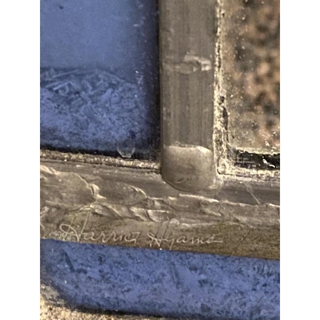 Monumental Modernist Rectangular Cobalt Blue And Deep Chocolate Brown Stained Glass Art Deco Revival Mirror Designed In...