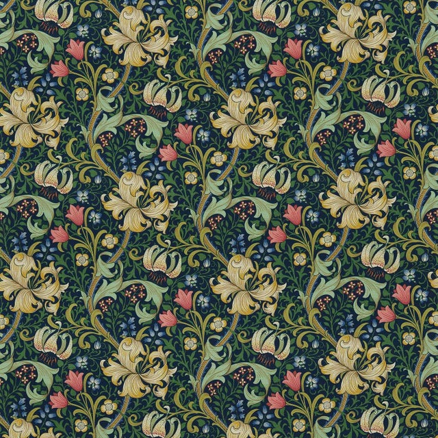 Morris & Co Golden Lily Fabric in Indigo For Sale