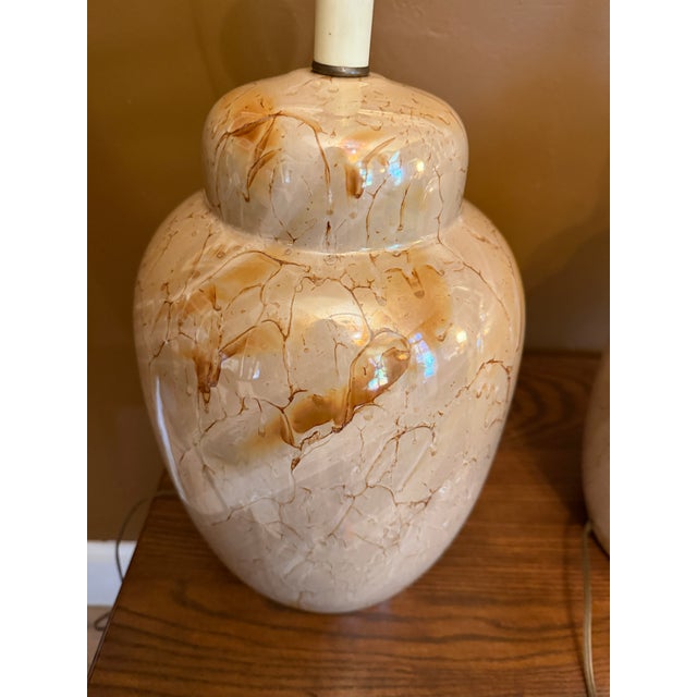 1980s Vintage 1980s Faux Marble Glazed Ceramic Ginger Jar Table Lamps - Pair For Sale - Image 5 of 13