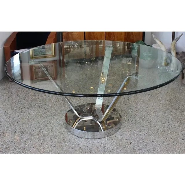 Transparent 1980s Karl Springer Tulip Dining Table in Glass and Polished Chrome and Brass For Sale - Image 8 of 13