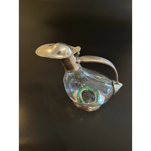 1940s Italian Art Deco Duck Decanter Pitcher in Crystal and Pewter For Sale - Image 4 of 12