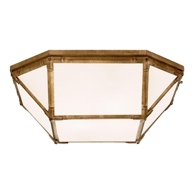 Suzanne Kasler for Visual Comfort Signature Morris Large Flush Mount in Gilded Iron with White Glass For Sale