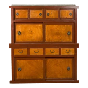 Japanese Taishō Mizuya Dansu Kitchen Two Toned Cabinet with Sliding Doors