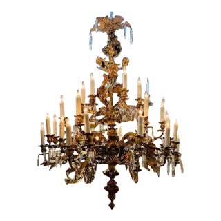 19th Century French Louis XV French Chandelier With 24 Lights For Sale