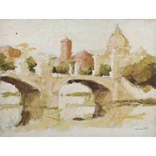 Franco Marzilli, Bridge in Rome, Oil Painting, 1970s For Sale