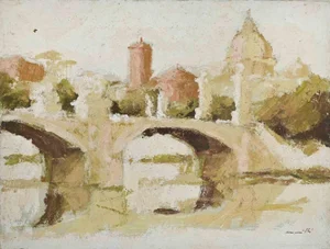 Franco Marzilli, Bridge in Rome, Oil Painting, 1970s