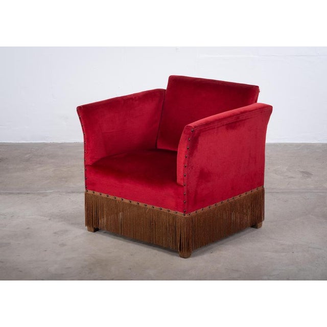 Danish Red Velvet Sofa and Lounge Chair Set, 1950s For Sale - Image 10 of 15