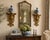 A gorgeous pair of large scale Neoclassical , Federal or Regency style gold gilt wall sconces, shelves, or brackets...