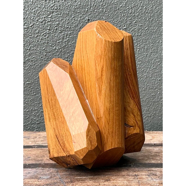 Vintage MCM Faceted Wood Sculpture For Sale In West Palm - Image 6 of 12