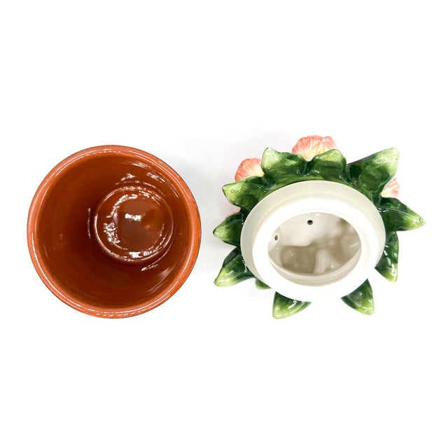 Rustic European Vintage Fitz and Floyd “Forever in Bloom” Ceramic Flower Pot Lidded Jar/ Cachepot - European Cottage, Botanical, Cottagecore For Sale - Image 3 of 13