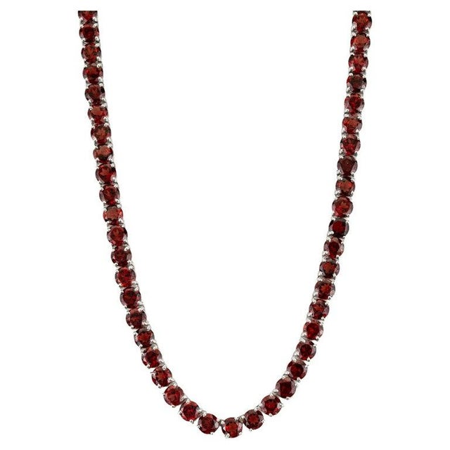 Not Yet Made - Made To Order 49.05 CTW Natural Garnet Tennis Necklace Gift for Her in Silver For Sale - Image 5 of 12
