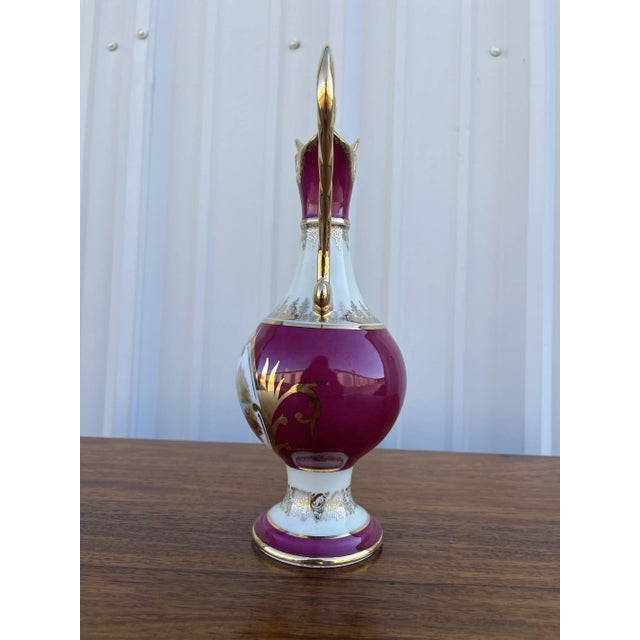 Burgundy Limoges, France- Decorative Hand Painted Porcelain Ewer For Sale - Image 8 of 12