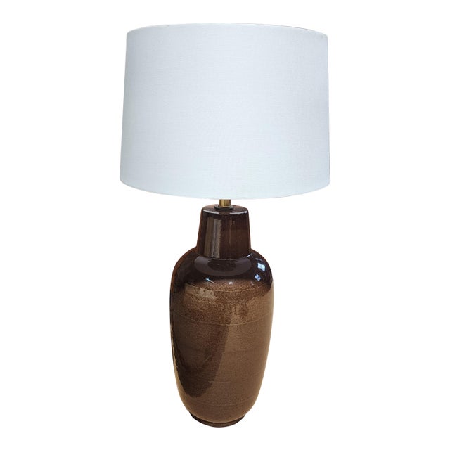 1970s Lee Rosen for Design Technics Monumental Ceramic Table Lamp in Earth-Tone Glaze For Sale