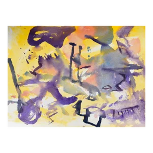 Vintage Purple & Yellow Abstract Watercolor by Les Anderson