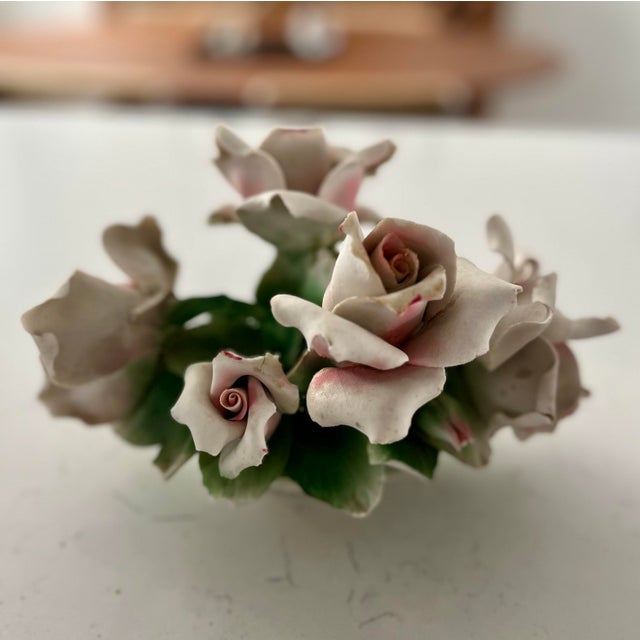 Ceramic Mid 20th Century Capodimonte Matte Basket of Roses Centerpiece For Sale - Image 7 of 12