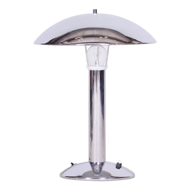 Original Artdeco Table Lamp, Chrome, Functional Electrification, Czechia, 1930s For Sale
