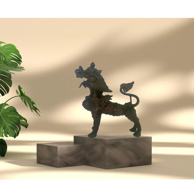 Ornate Antique Nepalese Bronze Buddhist Lion or Foo Dog Sculpture For Sale - Image 9 of 11