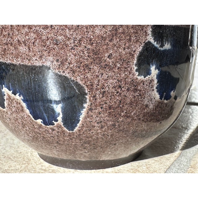 Beige Cobalt Blue Glazed Studio Ceramic Planter from Serocka, Germany, 1970s For Sale - Image 8 of 14