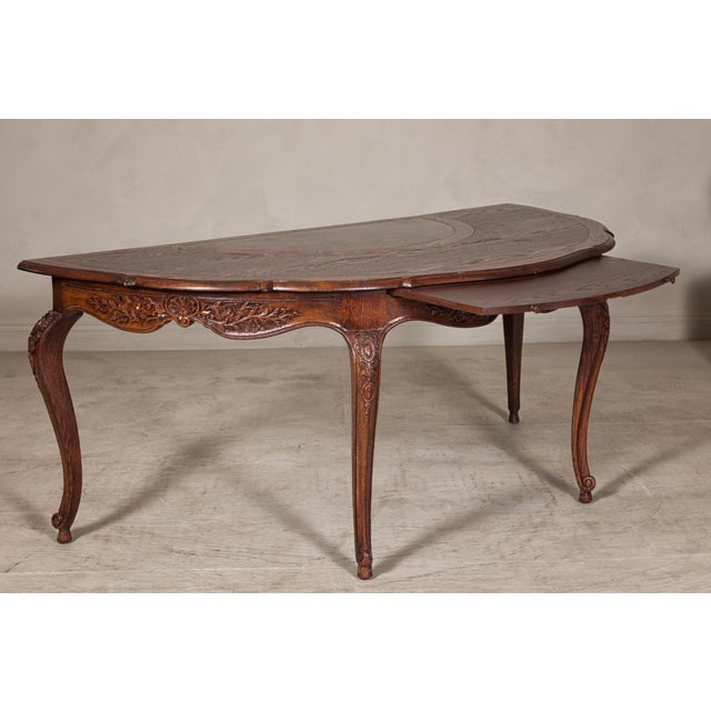 Louis XV-Style Demi-Lune Desk with Carved Legs, Leather Top and Hidden Drawers For Sale - Image 12 of 12