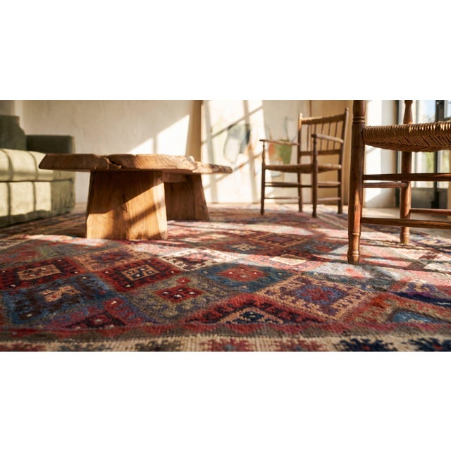 Red 1890s Multicolor Diamond Tribal Antique Persian Kurdish Rug 4'0"x 7'4" Handknotted Wool Carpet For Sale - Image 8 of 8