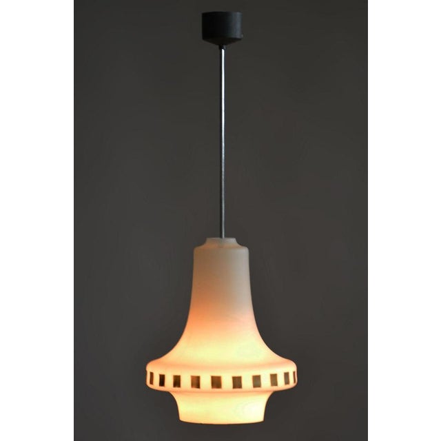 Metal Mid-Century Czech Pendant in Chrome, Steel, Opaline Glass, 1960s For Sale - Image 7 of 8