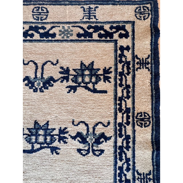 Textile Antique Peking Chinese Runner, Handmade Oriental Rug, Circa 1870, Ivory and Blue For Sale - Image 7 of 16