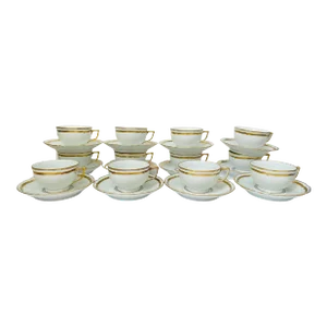 Set of 12 Ceralene Raynaud Limoges Marie Antoinette Gold and White Cups & Saucers