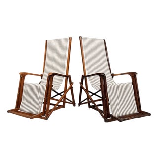 Pair of Chaise Lounges in Hardwood & Fabric, Lucio Costa, 1950s For Sale