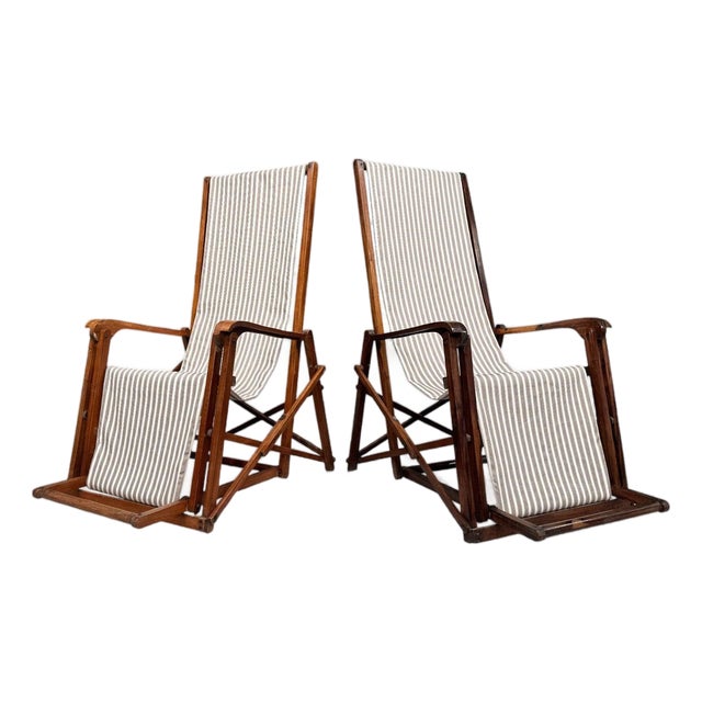 Pair of Chaise Lounges in Hardwood & Fabric, Lucio Costa, 1950s For Sale