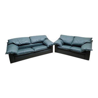 Vintage Italian Postmodern Leather Sofa and Loveseat by Giovanni Erba & Co. For Sale