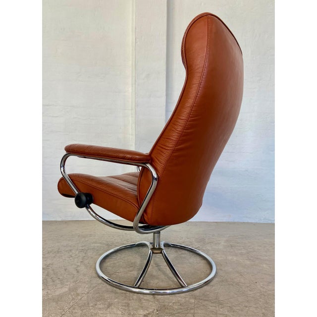 Vintage Cognac Leather Ekornes Stressless Reclining Lounge Chair & Stool 1960,s For Sale - Image 16 of 18