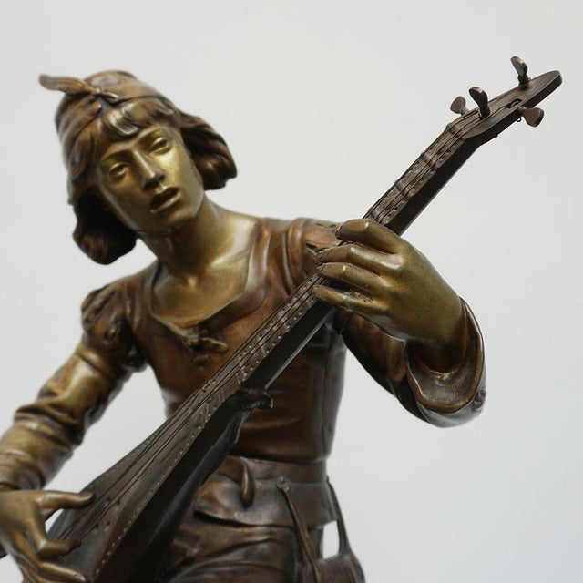 Brown Oysel, Le Troubadour Sculpture, Late 19th Century, Bronze For Sale - Image 8 of 15