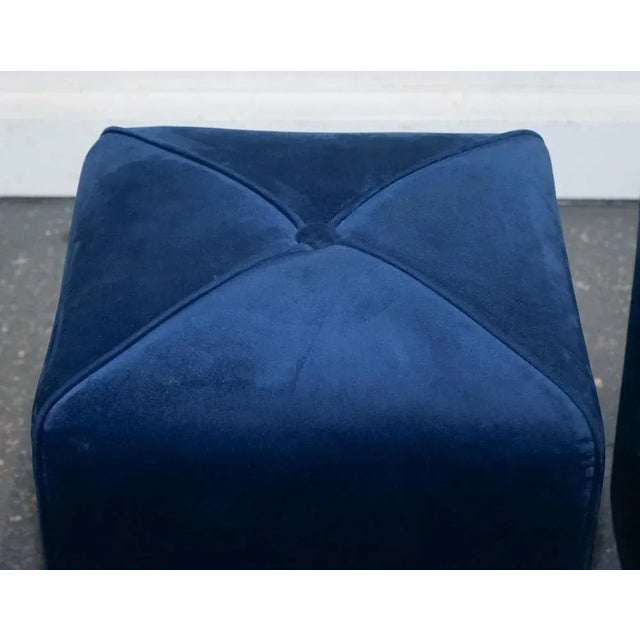 Art Deco Blue Velvet Touch Fabric Blue Stools, Set of 2 For Sale - Image 3 of 8